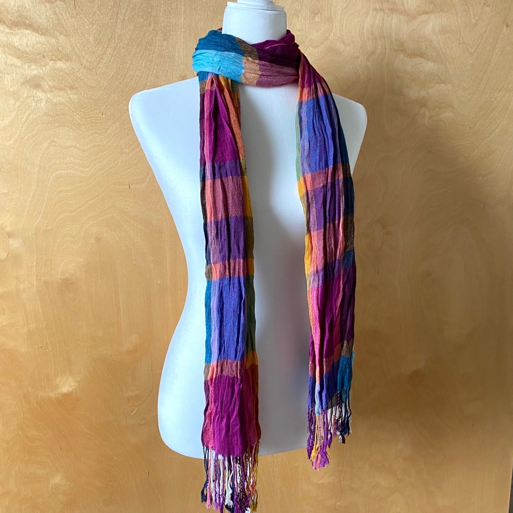 Multi-Colored Plaid Light Fall Scarf or Shawl